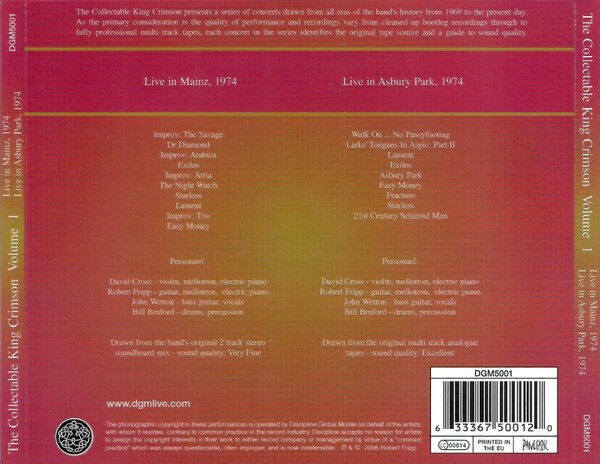 KING CRIMSON – THE COLLECTABLE K.C. VOLUME ONE (LIVE IN MAINZ, 1974 / LIVE IN ASBURY PARK, 1974) (2006) 2xCD SIFIR