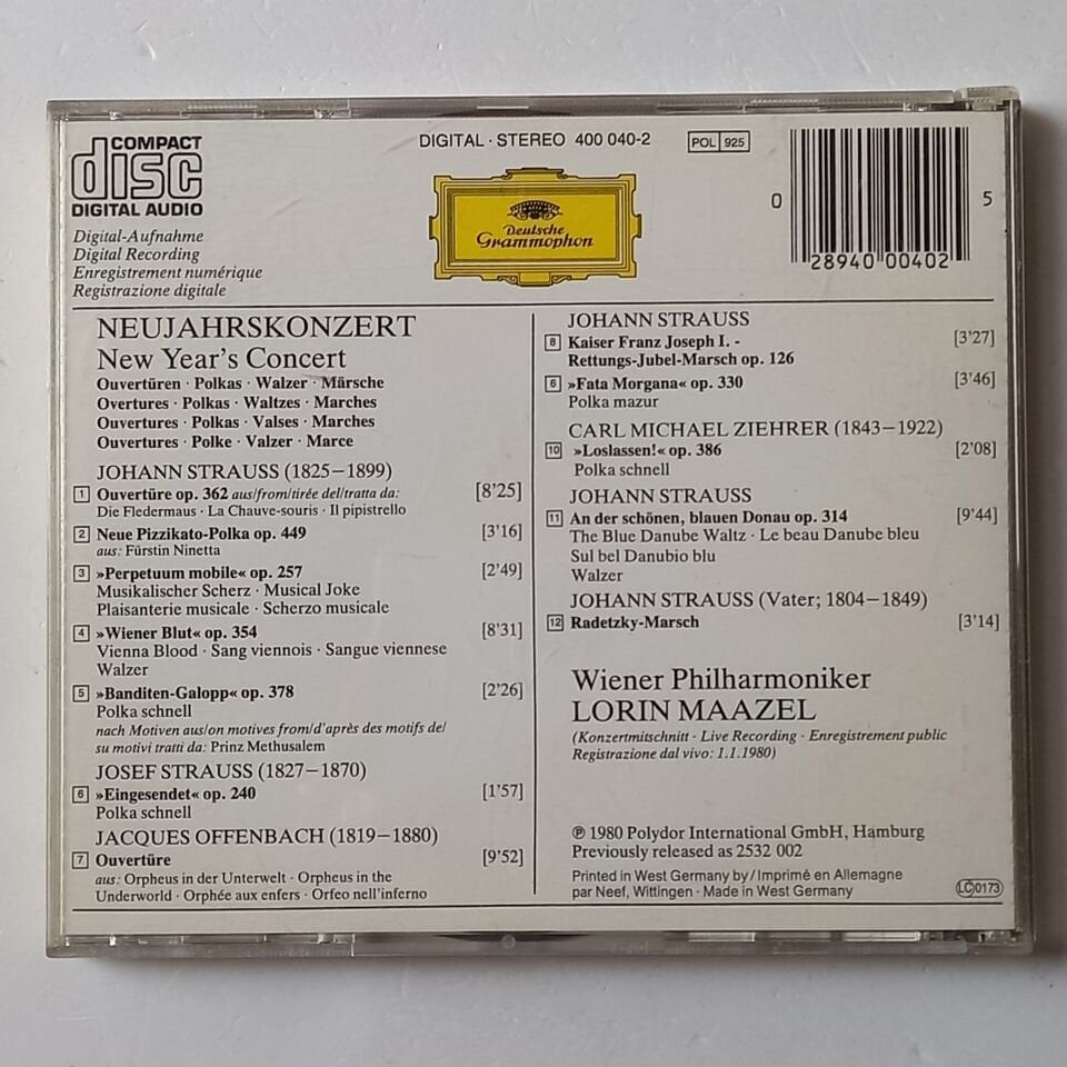NEUJAHRSKONZERT / NEW YEAR\'S CONCERT: STRAUSS, OFFENBACH, ZIEHRER - WIENER PHILHARMONIKER / LORIN MAAZEL (1980) - CD REISSUE 2.EL