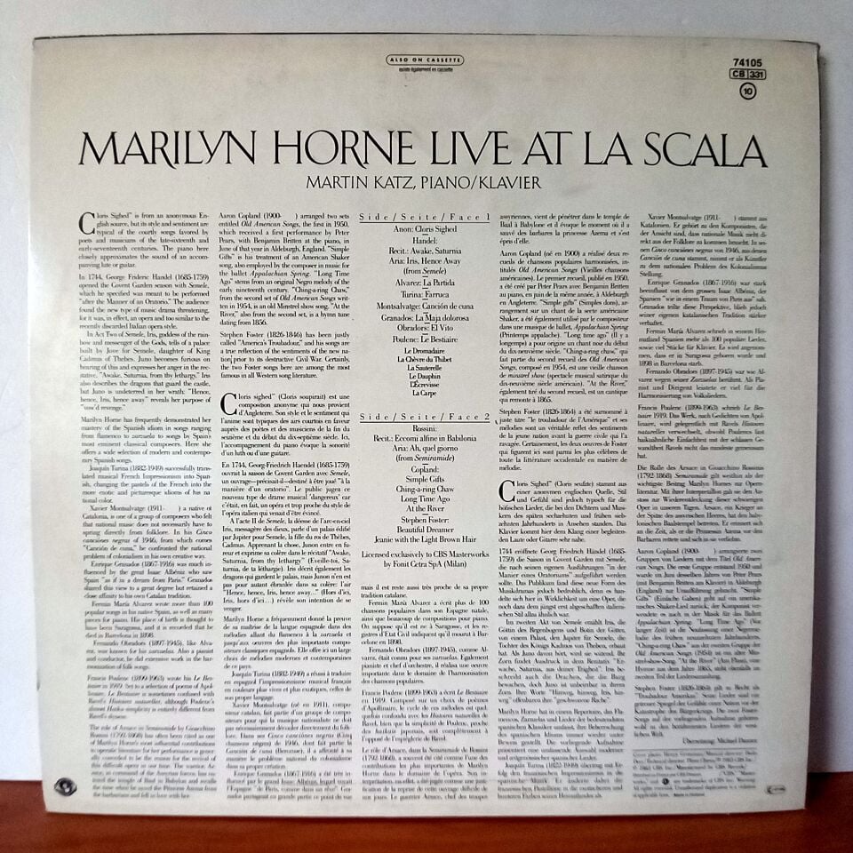 MARILYN HORNE, MARTIN KATZ – LIVE AT LA SCALA (1983) - LP 2.EL PLAK