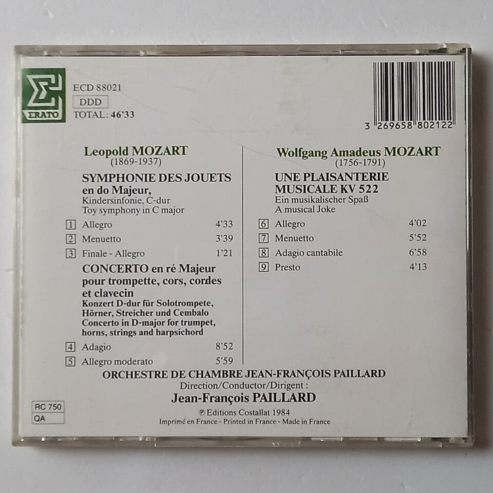 L.MOZART: SYMPHONIE DES JOUETS - ORCHESTRE DE CHAMBRE JEAN-FRANÇOIS PAILLARD - CONCERTO POUR TROMPETTE (1984) - CD 2.EL