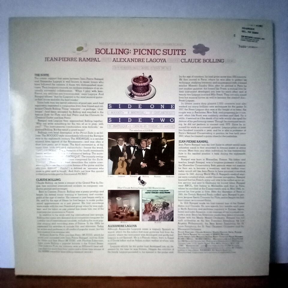 JEAN-PIERRE RAMPAL, ALEXANDRE LAGOYA, CLAUDE BOLLING – PICNIC SUITE (1980) - LP 2.EL PLAK