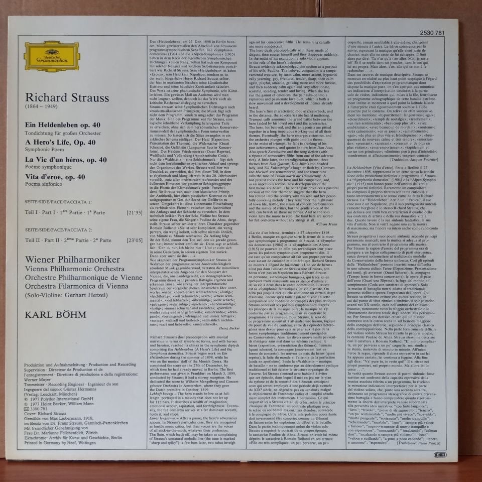 RICHARD STRAUSS: EIN HELDENLEBEN / WIENER PHILHARMONIKER, KARL BÖHM (1977) - LP 2.EL PLAK
