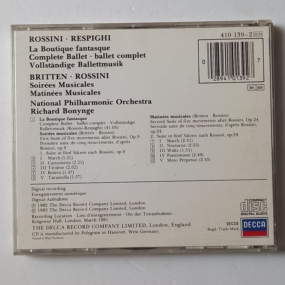 ROSSINI, RESPIGHI: LA BOUTIQUE FANTASQUE - THE NATIONAL PHILHARMONIC / RICHARD BONYNGE (1982) - CD 1983 2.EL