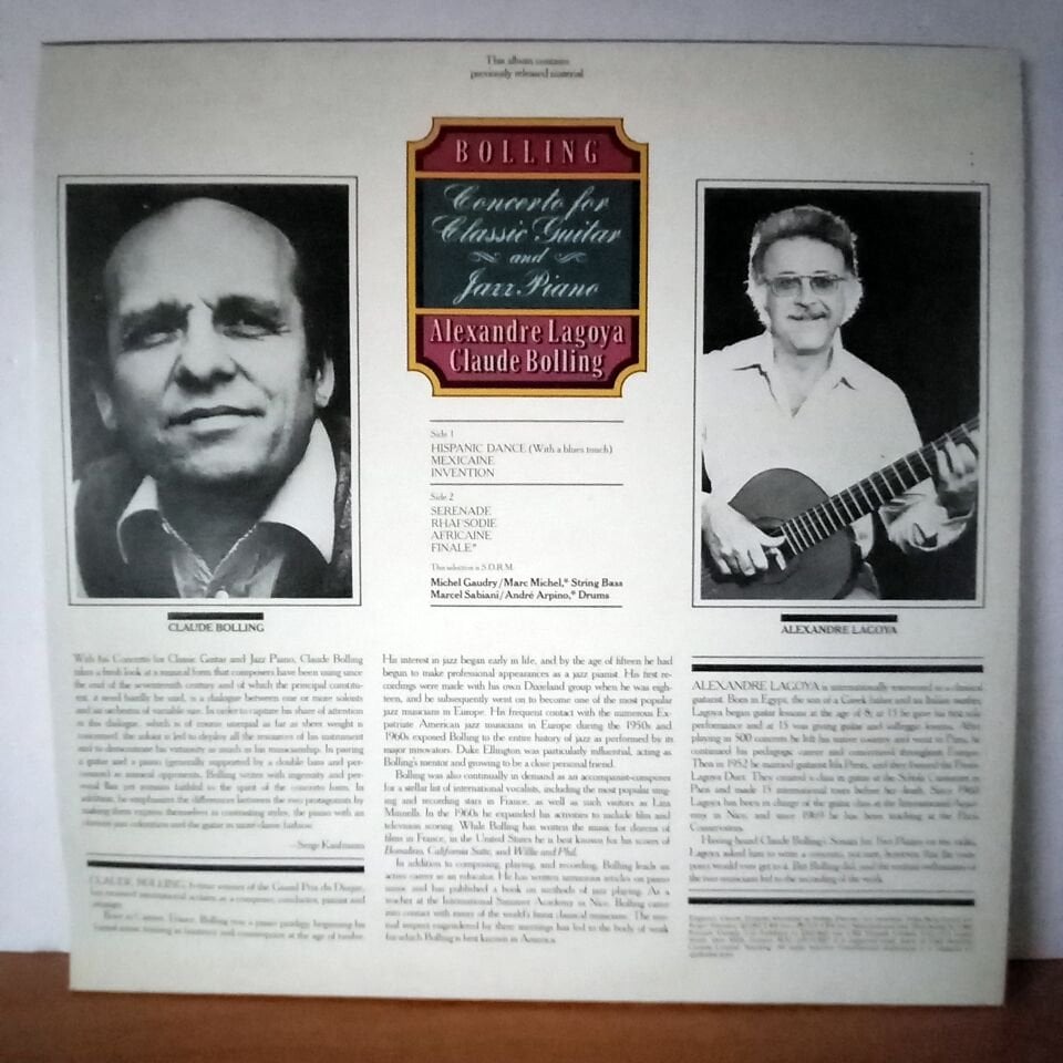CLAUDE BOLLING / ALEXANDRE LAGOYA – CONCERTO FOR CLASSIC GUITAR AND JAZZ PIANO (1982) - LP 2.EL PLAK