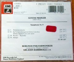 MAHLER SYMPHONIE NO.9 / BERLINER PHILHARMONIKER SIR JOHN BARBIROLLI, C.H. (1964) 1989 REMASTER CD SIFIR