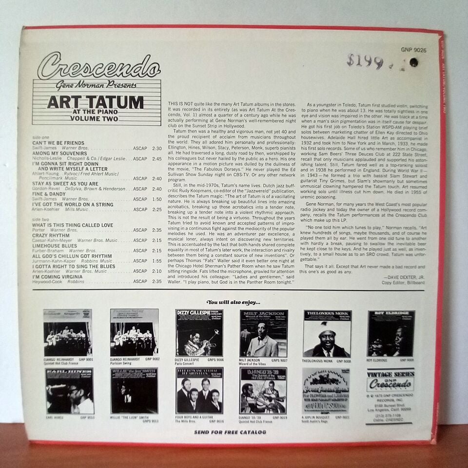 ART TATUM – ART TATUM AT THE CRESCENDO VOL. II (1975) - LP 2.EL PLAK