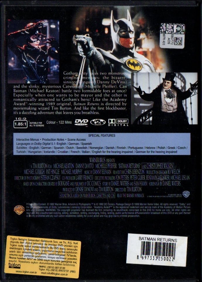 BATMAN RETURNS - TIM BURTON - MICHAEL KEATON - MICHELLE PFEIFFER - DVD 2.EL