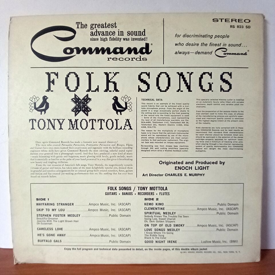 TONY MOTTOLA – FOLK SONGS (1961) - LP 2.EL PLAK