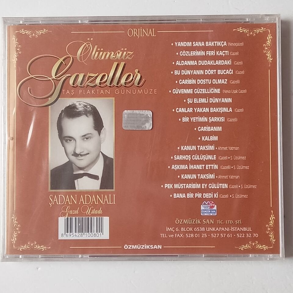 ŞADAN ADANALI - ÖLÜMSÜZ GAZELLER / ORJİNAL TAŞ PLAKTAN GÜNÜMÜZE - CD AMBALAJINDA SIFIR