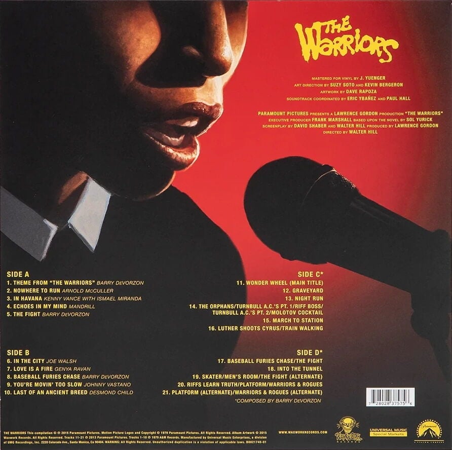 THE WARRIORS - MUSIC FROM THE MOTION PICTURE SOUNDTRACK - BARRY DE VORZON (1979) - 2xLP 2023 REISSUE RENKLİ SIFIR PLAK