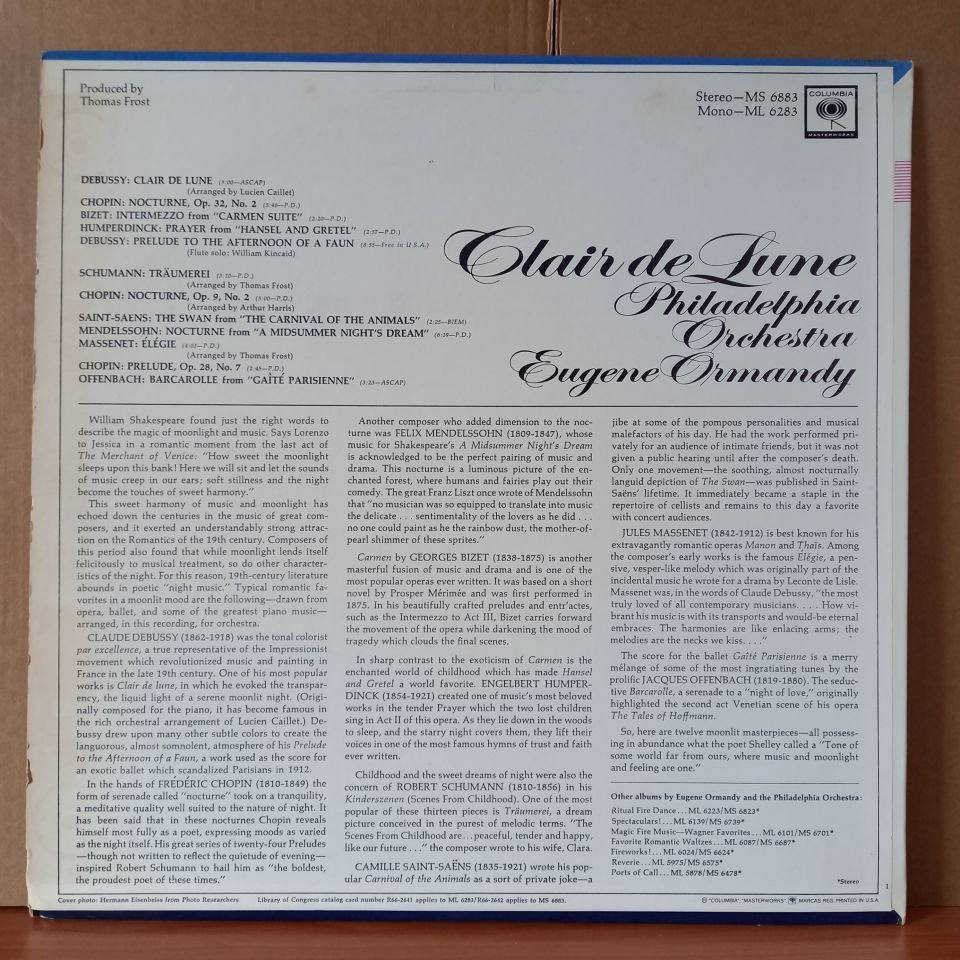 CLAIR DE LUNE / THE PHILADELPHIA ORCHESTRA, EUGENE ORMANDY - LP 2.EL PLAK