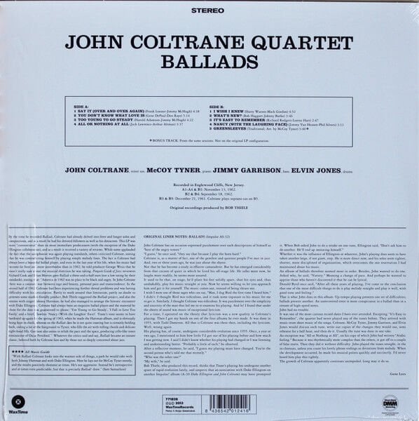 JOHN COLTRANE QUARTET – BALLADS (1963) - LP 2013 REMASTERED REISSUE LIMITED EDITION 180GR SIFIR PLAK