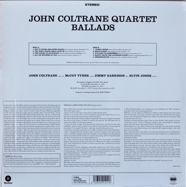 JOHN COLTRANE QUARTET – BALLADS (1963) - LP 2013 REMASTERED REISSUE LIMITED EDITION 180GR SIFIR PLAK