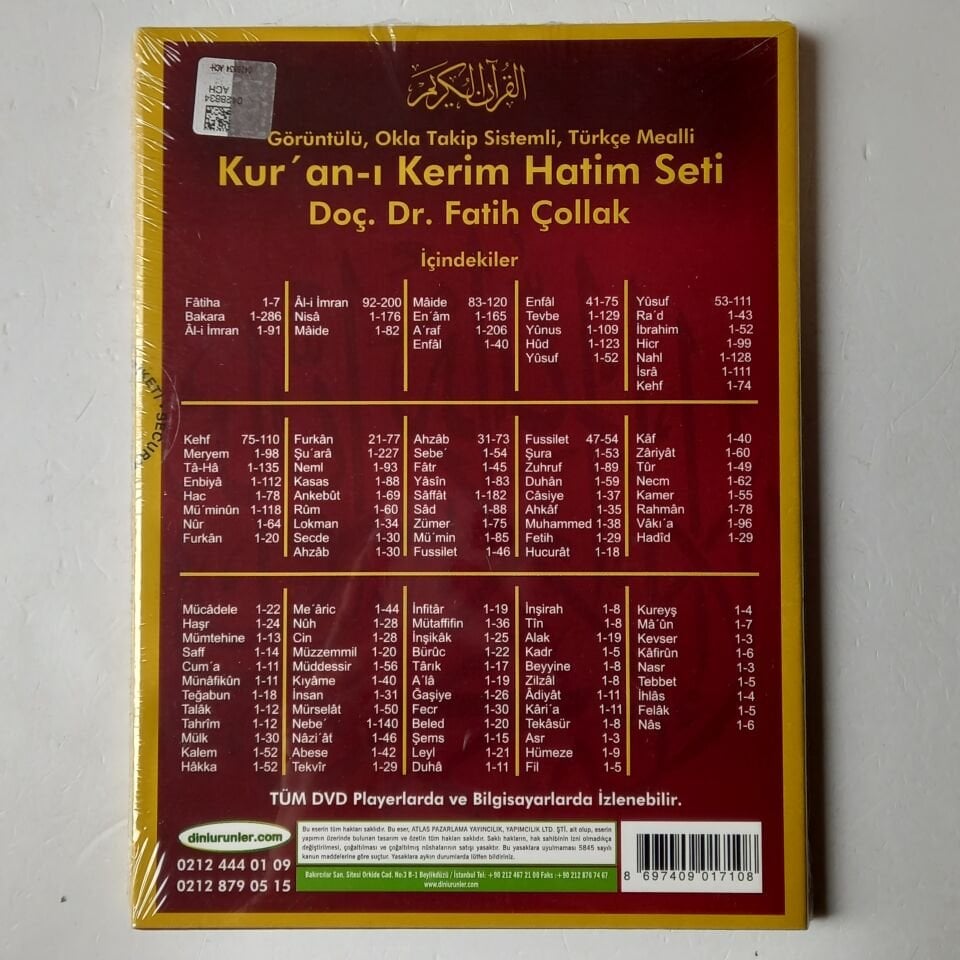 KURAN-I KERİM HATİM SETİ / DİYANET ONAYLI - DVD DIGIPAK 2.EL