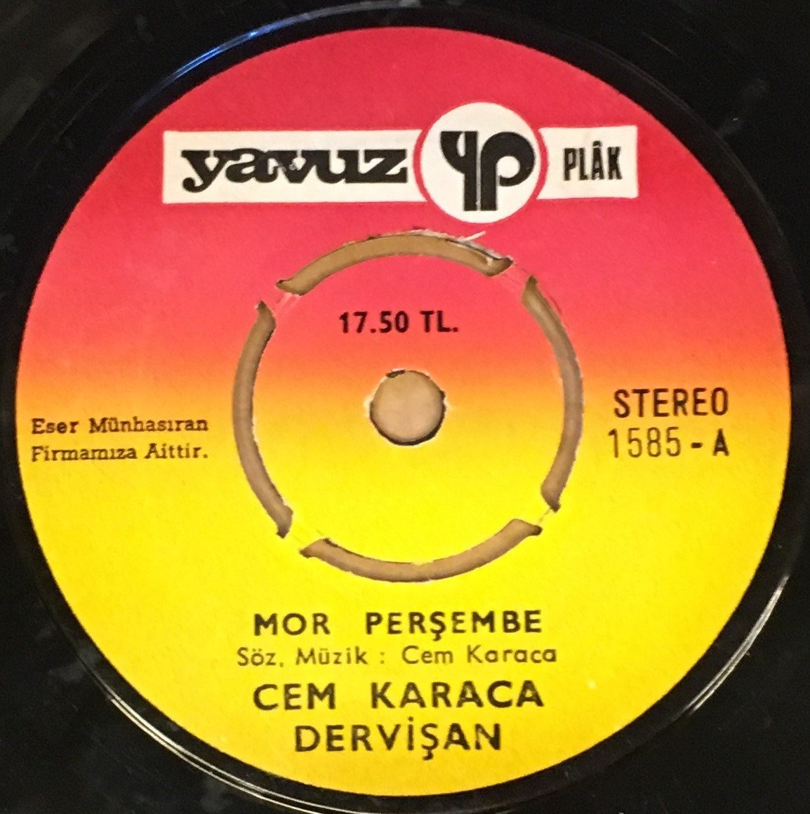 CEM KARACA DERVİŞAN - MOR PERŞEMBE / MİRAS YEDİYE AĞIT 7'' 45 DEVİR