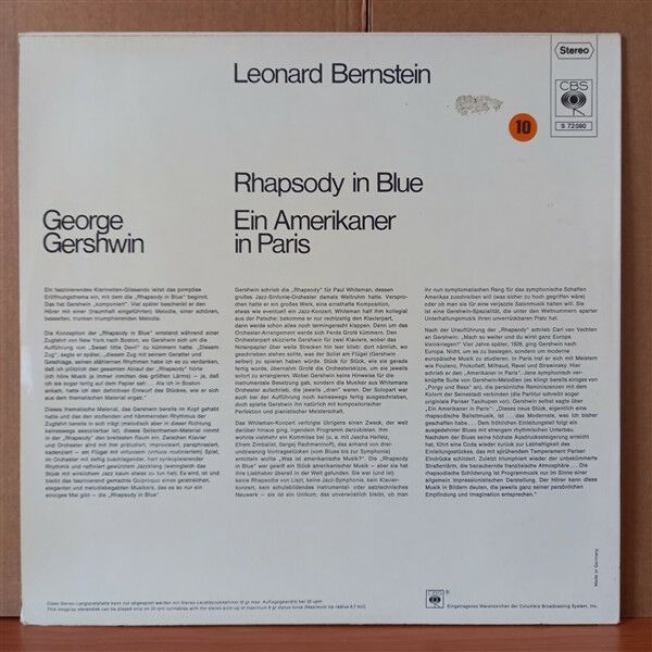 GERSHWIN: RHAPSODY IN BLUE / AN AMERICAN IN PARIS / LEONARD BERNSTEIN, NEW YORK PHILHARMONIC AND THE COLUMBIA SYMPHONY - LP 2. EL PLAK