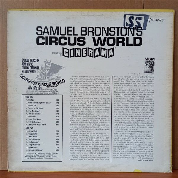 CIRCUS WORLD: THE ORIGINAL SOUND TRACK ALBUM / DIMITRI TIOMKIN (1964) - LP 2.EL PLAK