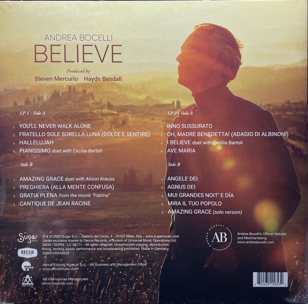 ANDREA BOCELLI - BELIEVE (2020) - 2LP SIFIR PLAK