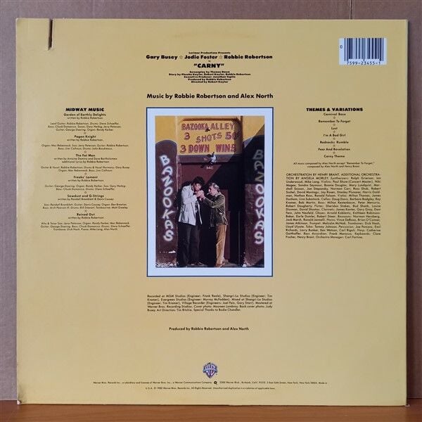 CARNY: SOUND TRACK FROM THE MOTION PICTURE / ROBBIE ROBERTSON AND ALEX NORTH (1980) - LP 2.EL PLAK