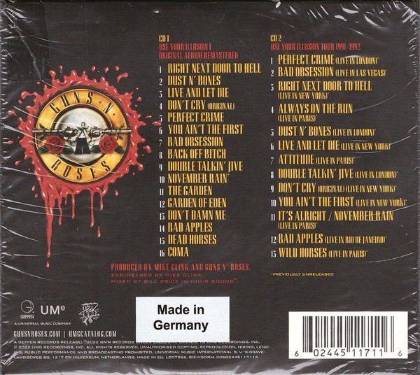 GUNS N' ROSES - USE YOUR ILLUSION I (1991) - 2CD 2022 REMASTERED REISSUE DELUXE EDITION DIGISLEEVE CD AMBALAJINDA SIFIR