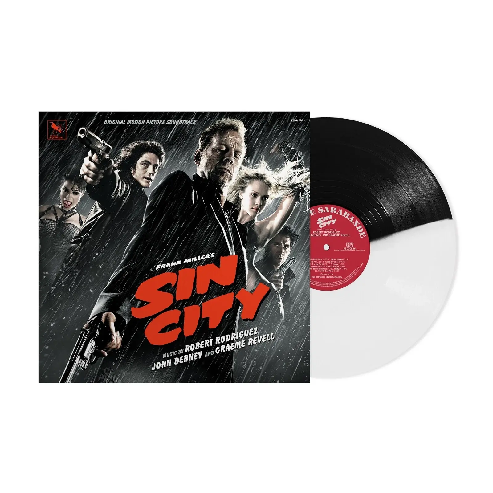 SOUNDTRACK - SIN CITY, ROBERT RODRIGUEZ, JOHN DEBNEY, GRAEME REVELL (2005) - LP 2026 EDITION BLACK AND WHITE SPLIT COLOURED SIFIR PLAK