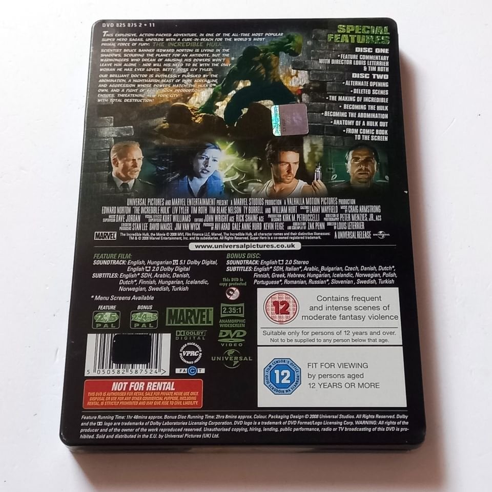 THE INCREDIBLE HULK - EDWARD NORTON, LIV TYLER - YÖN.: LOUIS LETERRIER - DVD 2 DİSK METAL KUTU ÖZEL VERSİYON 2.EL