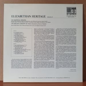 ELIZABETHAN HERITAGE VOLUME 2 / THE MADRIGAL SINGERS, THE ENGLISH CONSORT OF VIOLS (1974) - LP 2.EL PLAK