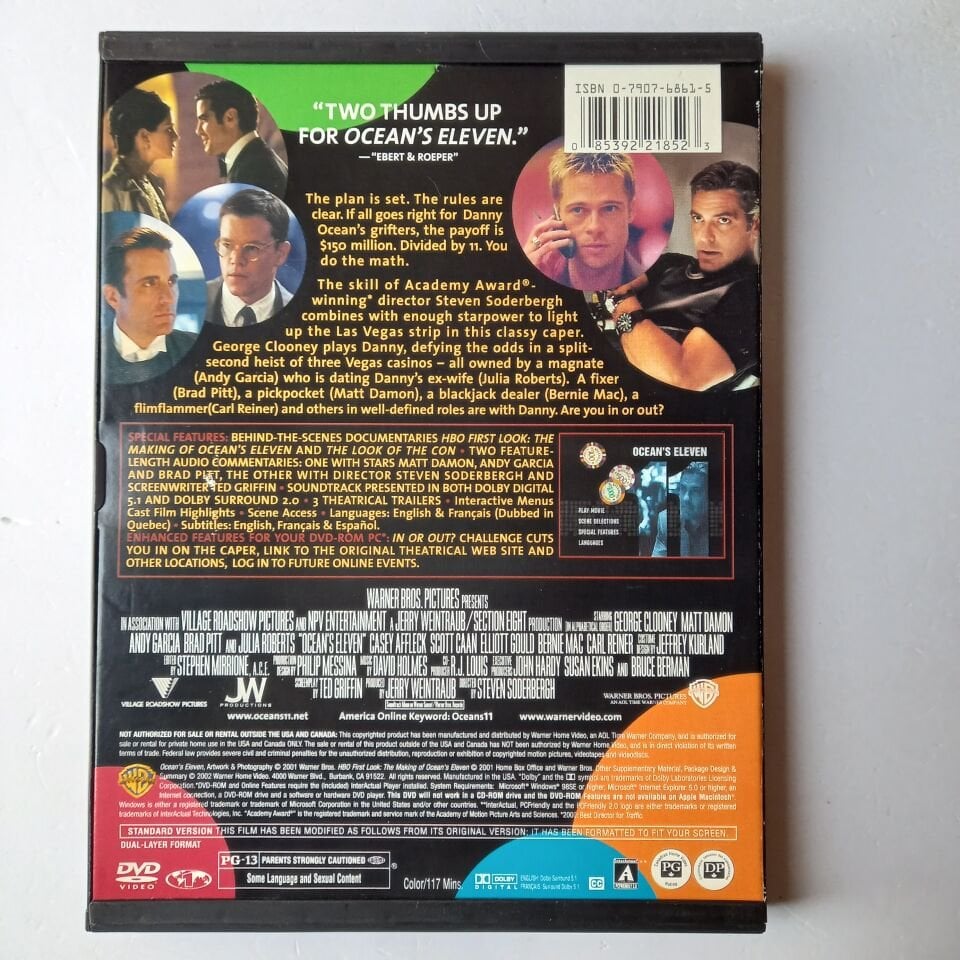 OCEAN'S ELEVEN - GEORGE CLOONEY - MATT DAMON - ANDY GARCIA - BRAD PITT - JULIA ROBERTS - STEVEN SODERBERGH - SNAPCASE DVD 2.EL (1* BÖLGE)