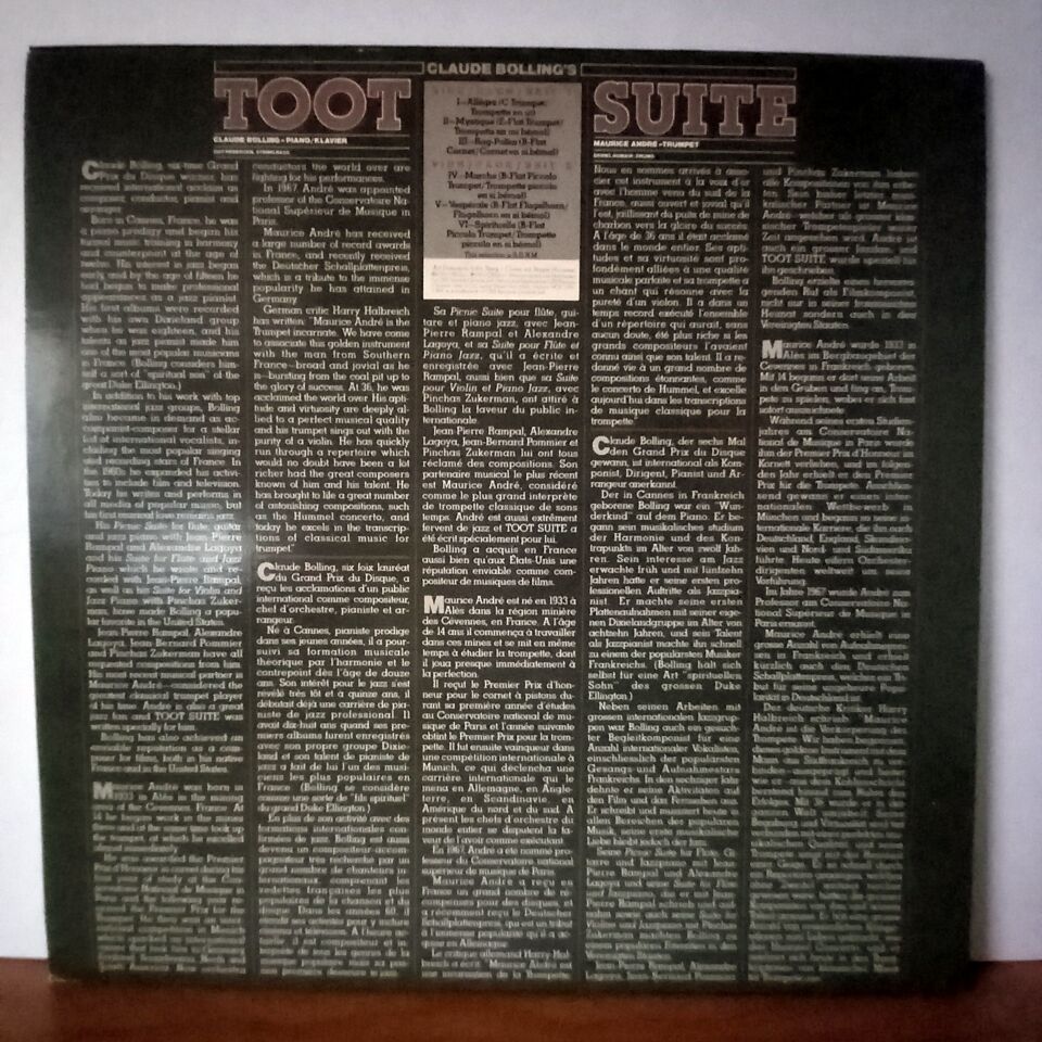 BOLLING: TOOT SUITE / MAURICE ANDRE / CLAUDE BOLLING (1981) - LP 2.EL PLAK