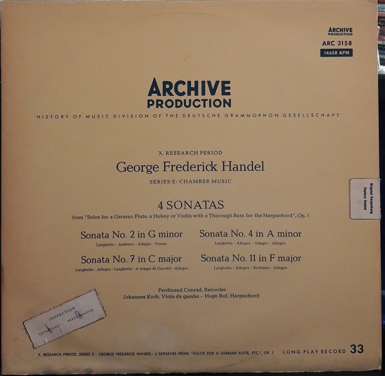 HANDEL: 4 SONATAS, SOLOS FOR A GERMAN FLUTE, A HOBOY OR VIOLIN WITH THOROUGH BASS FOR THE HARPISCHORD - PLAK 2.EL