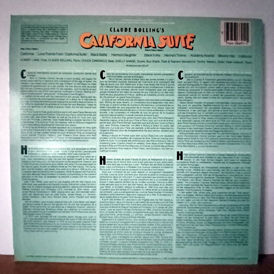 CLAUDE BOLLING – CALIFORNIA SUITE (1980) - LP 2.EL PLAK