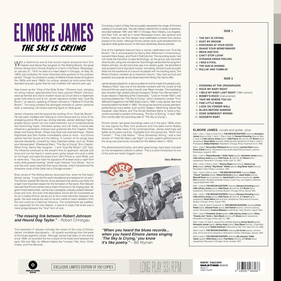 ELMORE JAMES - THE SKY IS CRYING / 20 ALL TIME ORIGINAL BLUES CLASSICS - LP 180GR 2019 EDITION SIFIR PLAK