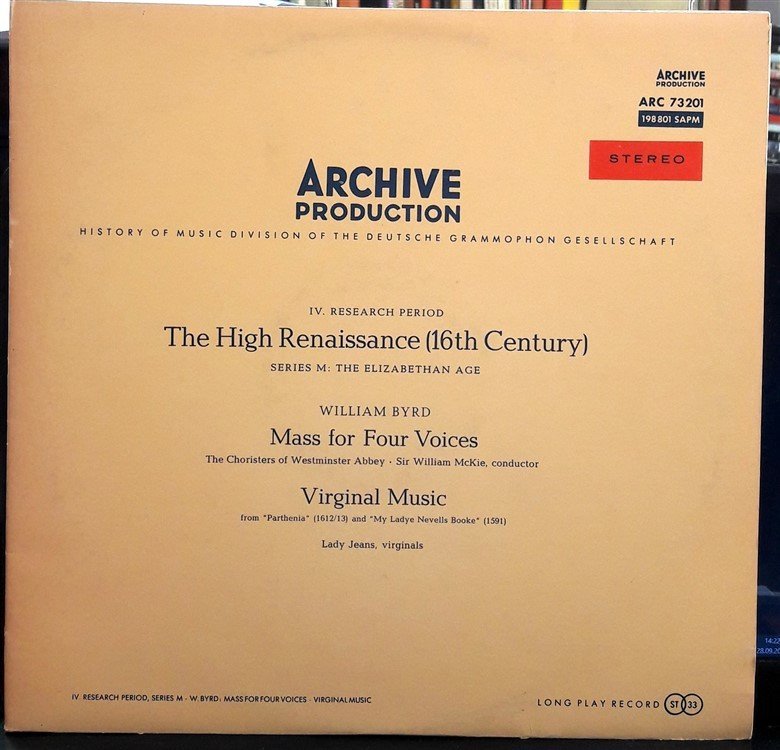 BYRD: MASS FOR FOUR VOICES, VIRGINAL MUSIC - PLAK 2.EL