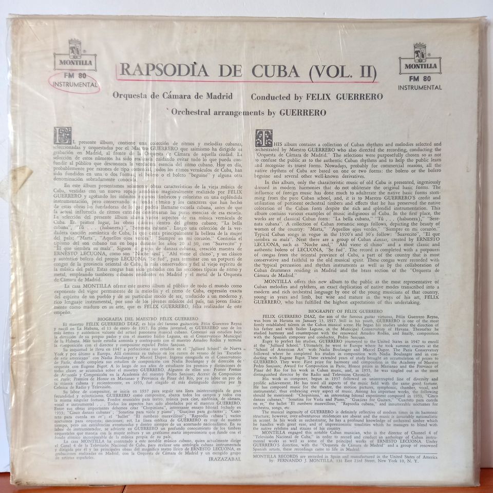 ORQUESTA DE CAMARA DE MADRID CONDUCTED BY FELIX GUERRERO – MOOD MUSIC FROM CUBA / RAPSODIA DE CUBA VOL. II - LP  2.EL PLAK