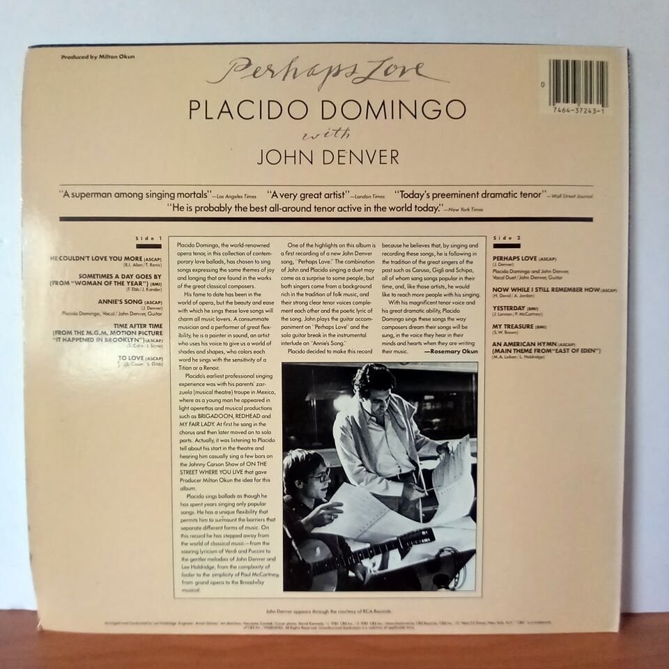 PLACIDO DOMINGO WITH JOHN DENVER – PERHAPS LOVE (1981) - LP 2.EL PLAK