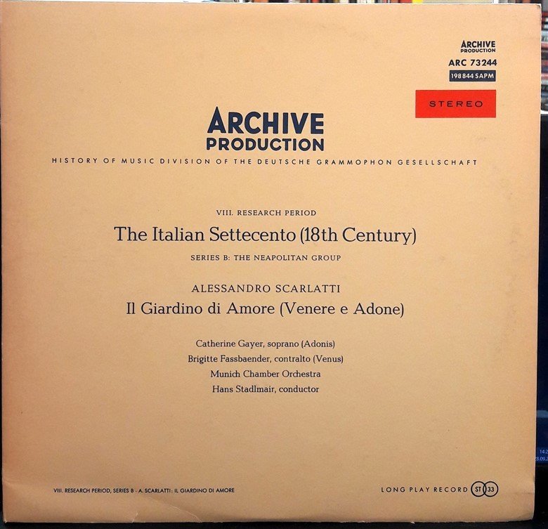 SCARLATTI,A.: IL GIARDINO DE AMORE, HANS STADLMAIR - PLAK 2.EL