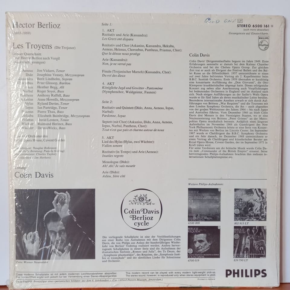 HECTOR BERLIOZ, CHORUS OF THE ROYAL OPERA HOUSE, COVENT GARDEN, SIR COLIN DAVIS – DIE TROJANER / GROSSER QUERSCHNITT - LP  2.EL PLAK