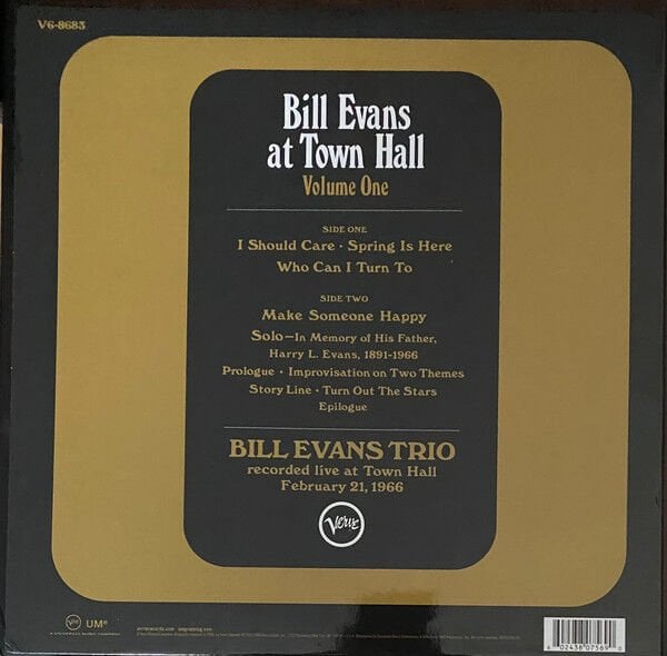 BILL EVANS AT TOWN HALL VOLUME ONE (1967) - LP 2022 REISSUE 180GR GATEFOLD ACOUSTIC SOUNDS SIFIR PLAK