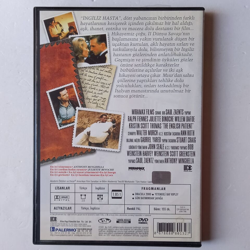 İNGİLİZ HASTA / THE ENGLISH PATIENT - RALPH FIENNES, JULIETTE BINOCHE, WILLEM DAFOE - DVD 2.EL