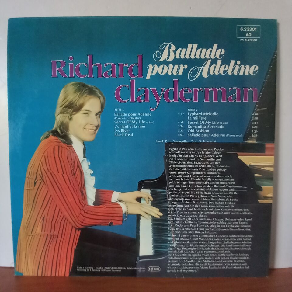 RICHARD CLAYDERMAN – BALLADE POUR ADELINE (1977) - LP 2.EL PLAK