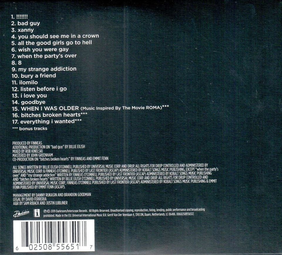 BILLIE EILISH - WHEN WE ALL FALL ASLEEP, WHERE DO WE GO? (2019) - CD DIGISLEEVE AMBALAJINDA SIFIR
