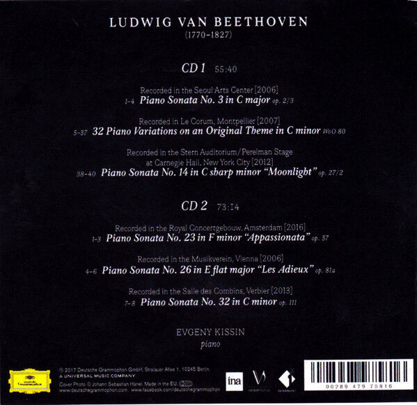YEVGENY KISSIN, BEETHOVEN / PIANO SONATAS: NO. 3, NO. 14 ''MOONLIGHT'', NO. 23 ''APPASSIONATA'' (2017) - 2CD DIGIPAK AMBALAJINDA SIFIR