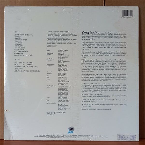 DORSEY, THEN AND NOW / THE FABULOUS NEW JIMMY DORSEY ORCHESTRA WITH LEE CASTLE FEATURING CAROLE TARAN (1987) - LP DÖNEM BASKISI SIFIR PLAK