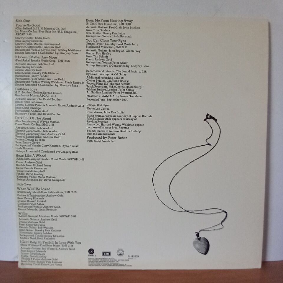 LINDA RONSTADT – HEART LIKE A WHEEL (1975) - LP 2.EL PLAK
