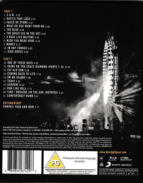 DAVID GILMOUR – LIVE AT POMPEII (2017) - BLU-RAY DIGIPAK AMBALAJINDA SIFIR