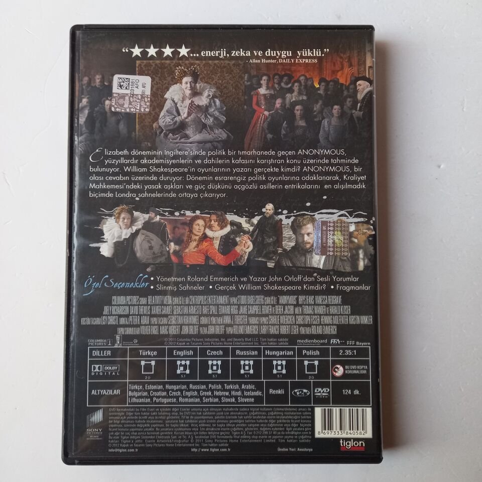 ANONİM - ANONYMOUS - RHYS IFANS - VANESSA REDGRAVE - DVD 2.EL