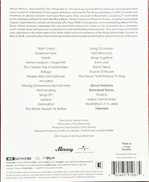 STEVEN WILSON – HOME INVASION (IN CONCERT AT THE ROYAL ALBERT HALL)  - BLU-RAY 4K ULTRA HD REGION A/B/C AMBALAJINDA SIFIR