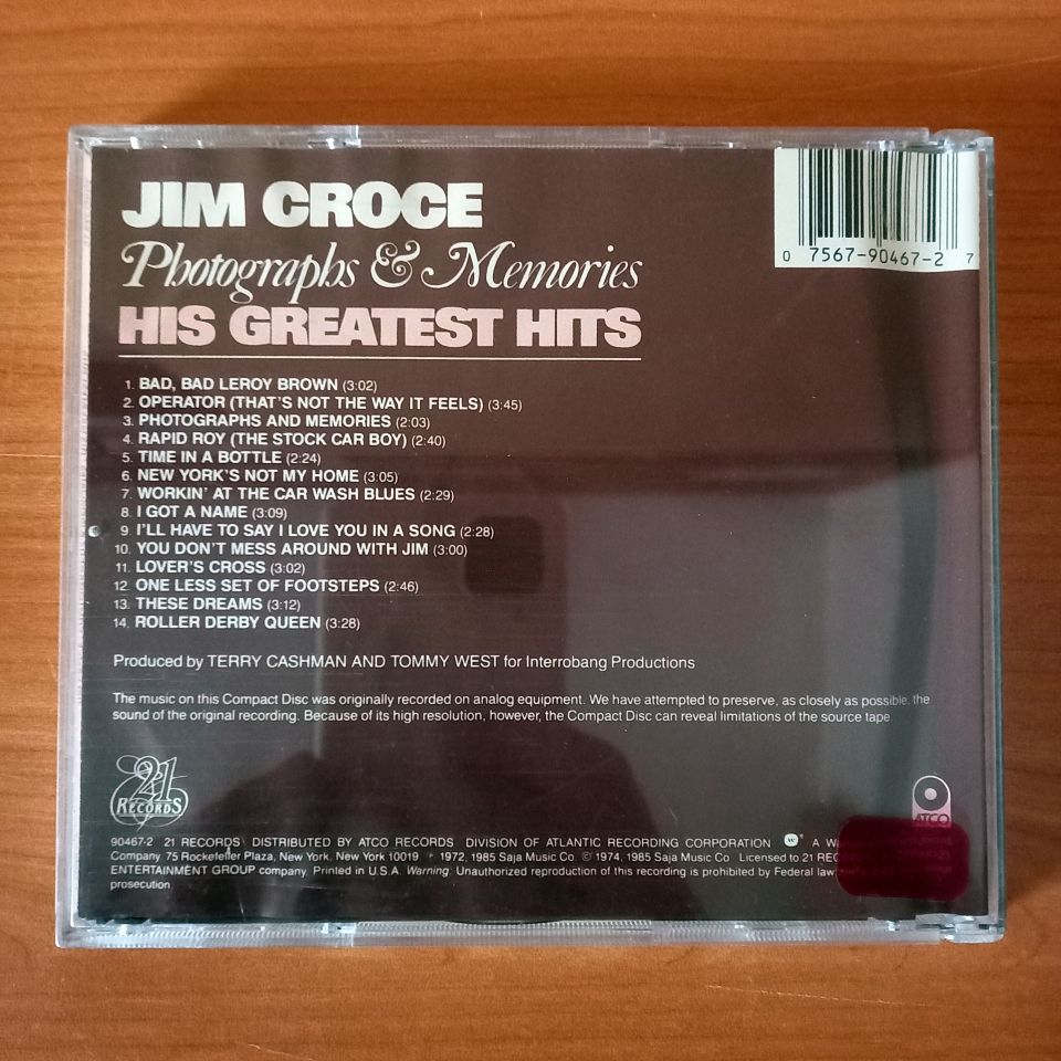 JIM CROCE – PHOTOGRAPHS & MEMORIES • HIS GREATEST HITS (1985) - CD 2.EL