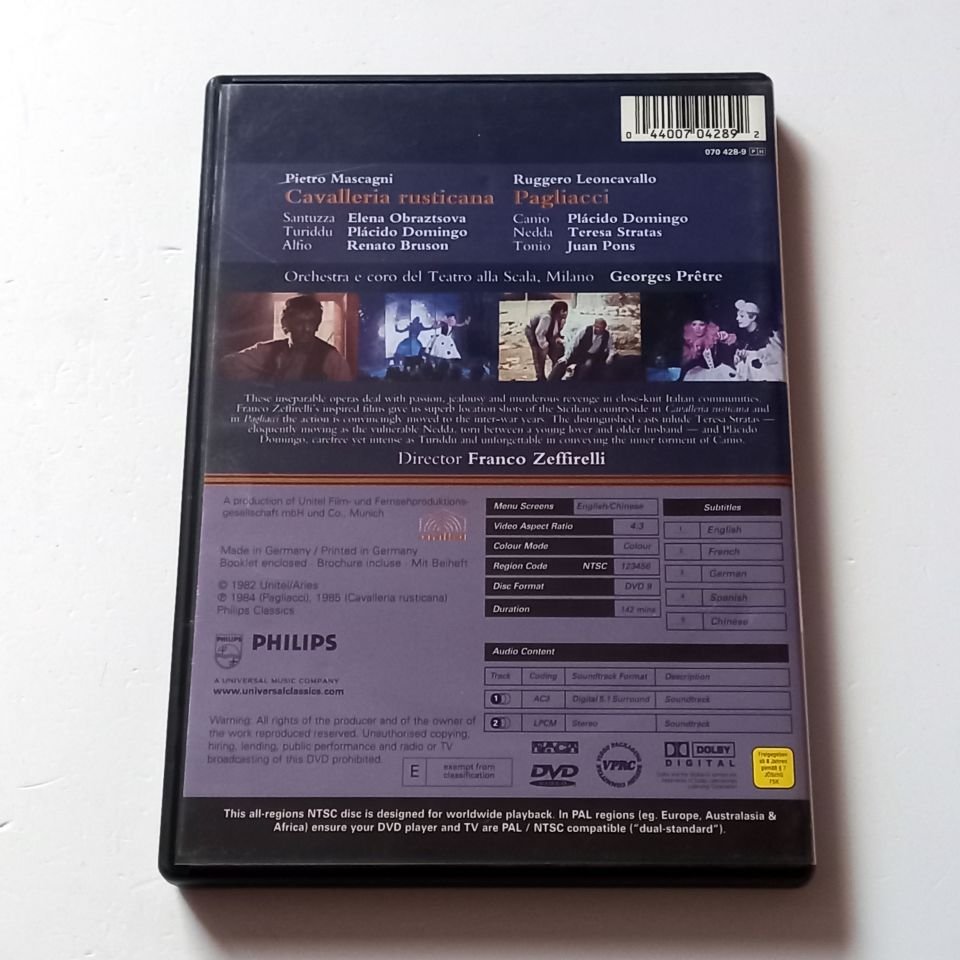 MUSCAGNI - CAVALLERIA RUSTICANA / LEONCAVALLO - PAGLIACCI - ORCHESTRA E CORO DEL TEATRO ALLA SCALA, KOND.: GEORGES PRETRE - DVD 2.EL
