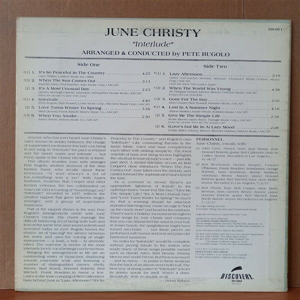 JUNE CHRISTY - INTERLUDE / ARRANGED & CONDUCTED BY PETE RUGOLO (1985) - LP 2.EL PLAK